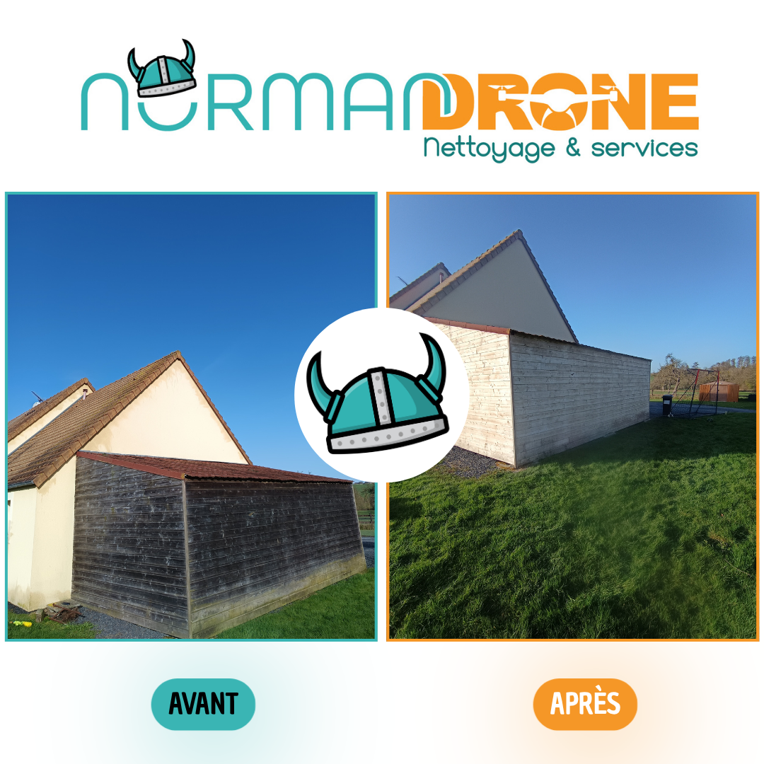 Avant après du nettoyage d’un bardage en bois à Longues-sur-Mer