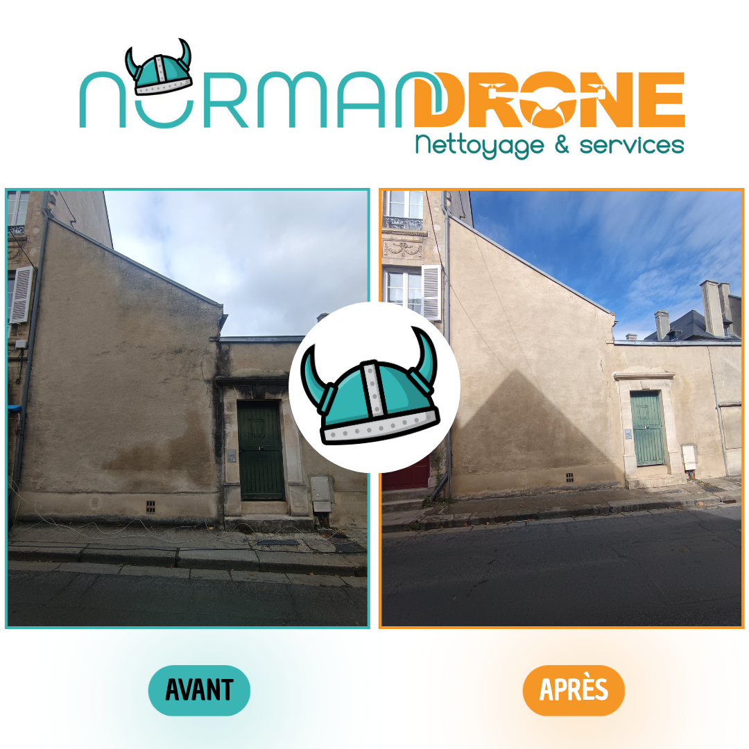 Avant après du nettoyage d’une façade à Bayeux