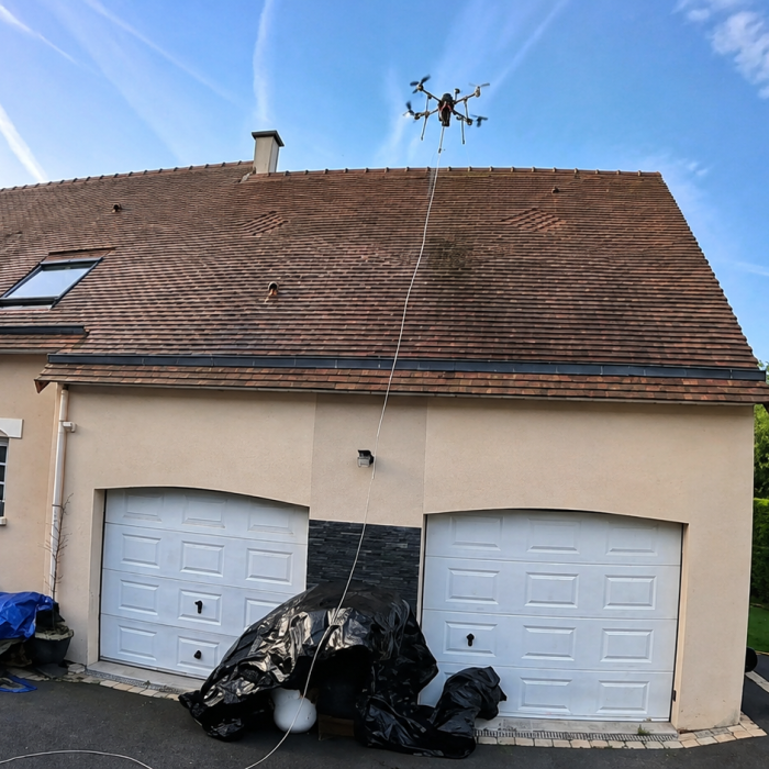 Traitement de toiture par drone à Port-en-Bessin-Huppain par Normandrone